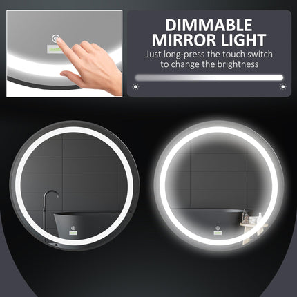 Dimmable Round LED Bathroom Mirror with 3 Temperature Colours Hardwired - Black