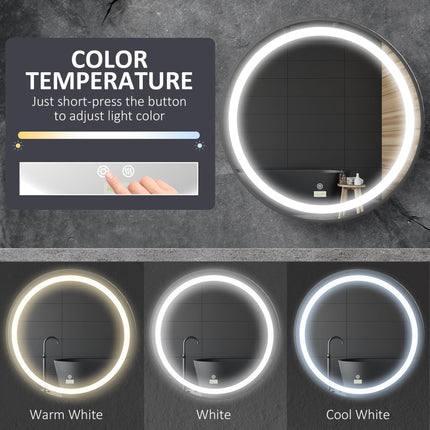 Dimmable Round LED Bathroom Mirror with 3 Temperature Colours Hardwired - Black