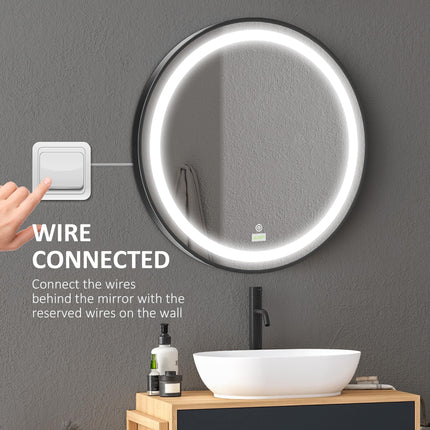 Dimmable Round LED Bathroom Mirror with 3 Temperature Colours Hardwired - Black