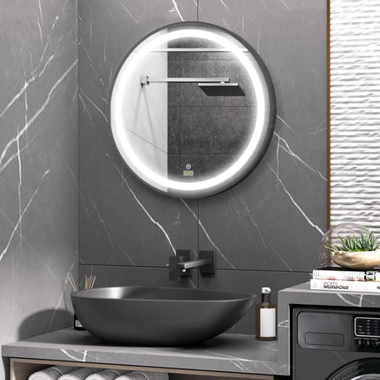 Dimmable Round LED Bathroom Mirror with 3 Temperature Colours Hardwired - Black