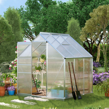 Walk-In 190 x 190cm Polycarbonate Greenhouse - Silver Tone