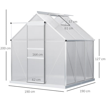 Walk-In 190 x 190cm Polycarbonate Greenhouse - Silver Tone