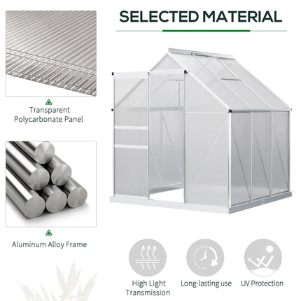 Walk-In 190 x 190cm Polycarbonate Greenhouse - Silver Tone