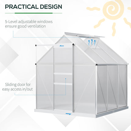 Walk-In 190 x 190cm Polycarbonate Greenhouse - Silver Tone