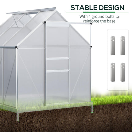 Walk-In 190 x 190cm Polycarbonate Greenhouse - Silver Tone