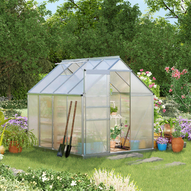 190 x 253 cm Walk-In Polycarbonate Greenhouse - Silver-Tone