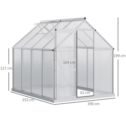 190 x 253 cm Walk-In Polycarbonate Greenhouse - Silver-Tone