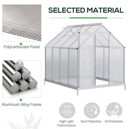 190 x 253 cm Walk-In Polycarbonate Greenhouse - Silver-Tone