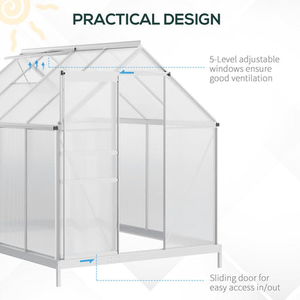 190 x 253 cm Walk-In Polycarbonate Greenhouse - Silver-Tone