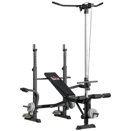 Adjustable Weight Bench with Pulley System, Incline Bench Press Set with Squat Rack, Leg Developer, Butterfly and Weight Storage, for Home Gym Full Body Workout