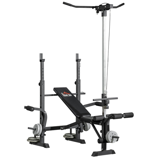 Adjustable Weight Bench with Pulley System, Incline Bench Press Set with Squat Rack, Leg Developer, Butterfly and Weight Storage, for Home Gym Full Body Workout
