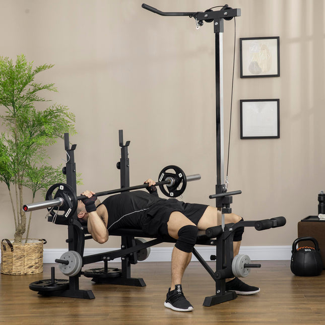 Adjustable Weight Bench with Pulley System, Incline Bench Press Set with Squat Rack, Leg Developer, Butterfly and Weight Storage, for Home Gym Full Body Workout