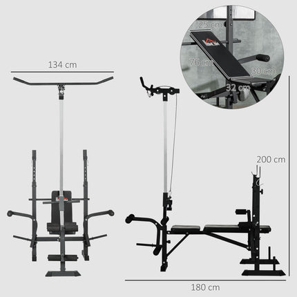 Adjustable Weight Bench with Pulley System, Incline Bench Press Set with Squat Rack, Leg Developer, Butterfly and Weight Storage, for Home Gym Full Body Workout