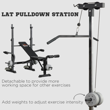 Adjustable Weight Bench with Pulley System, Incline Bench Press Set with Squat Rack, Leg Developer, Butterfly and Weight Storage, for Home Gym Full Body Workout