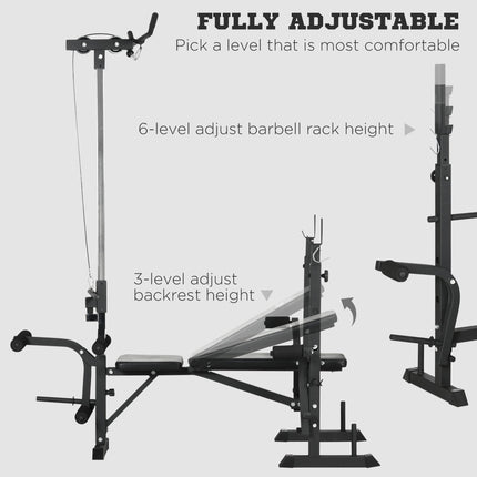 Adjustable Weight Bench with Pulley System, Incline Bench Press Set with Squat Rack, Leg Developer, Butterfly and Weight Storage, for Home Gym Full Body Workout