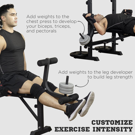 Adjustable Weight Bench with Pulley System, Incline Bench Press Set with Squat Rack, Leg Developer, Butterfly and Weight Storage, for Home Gym Full Body Workout