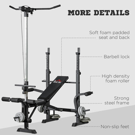 Adjustable Weight Bench with Pulley System, Incline Bench Press Set with Squat Rack, Leg Developer, Butterfly and Weight Storage, for Home Gym Full Body Workout