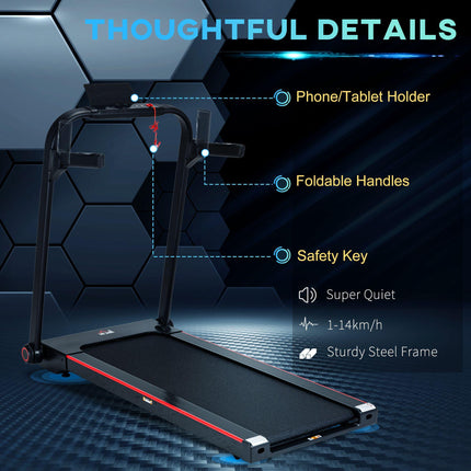 750W Folding Electric Treadmill with LED Monitor and Safety Button - Black