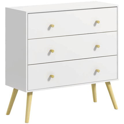 3-Drawer Chest of Drawers Storage Organizer Unit with Wood Legs for Bedroom & Living Room - White