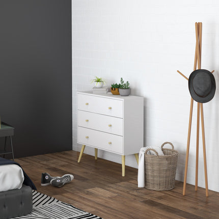 3-Drawer Chest of Drawers Storage Organizer Unit with Wood Legs for Bedroom & Living Room - White