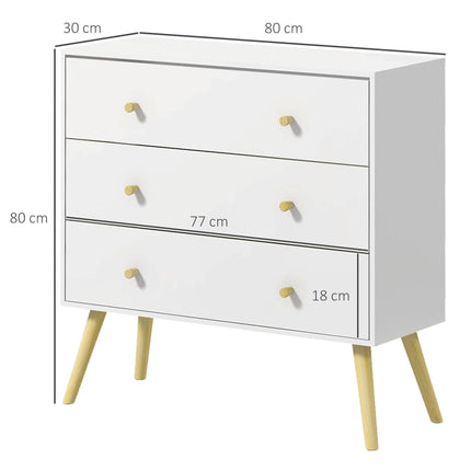3-Drawer Chest of Drawers Storage Organizer Unit with Wood Legs for Bedroom & Living Room - White