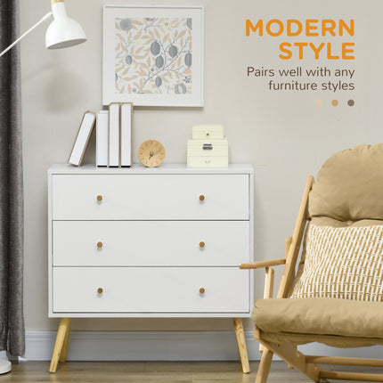 3-Drawer Chest of Drawers Storage Organizer Unit with Wood Legs for Bedroom & Living Room - White