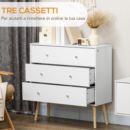 3-Drawer Chest of Drawers Storage Organizer Unit with Wood Legs for Bedroom & Living Room - White