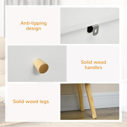 3-Drawer Chest of Drawers Storage Organizer Unit with Wood Legs for Bedroom & Living Room - White