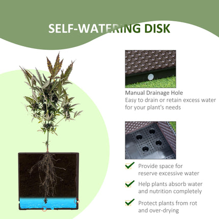 Set of 2 Plastic Raised Garden Beds 50x50x46.5cm with Self-Watering Planter Boxes - Brown
