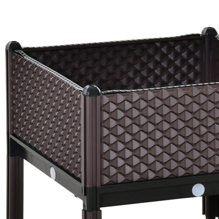 Set of 2 Plastic Raised Garden Beds 50x50x46.5cm with Self-Watering Planter Boxes - Brown