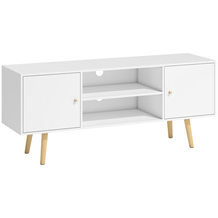 TV Unit Cabinet for TVs up to 55 Inches with Storage Shelves and Wood Legs - White