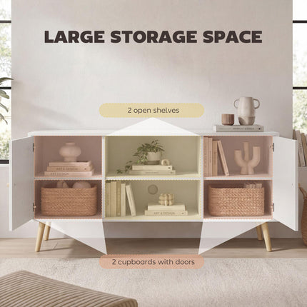 TV Unit Cabinet for TVs up to 55 Inches with Storage Shelves and Wood Legs - White