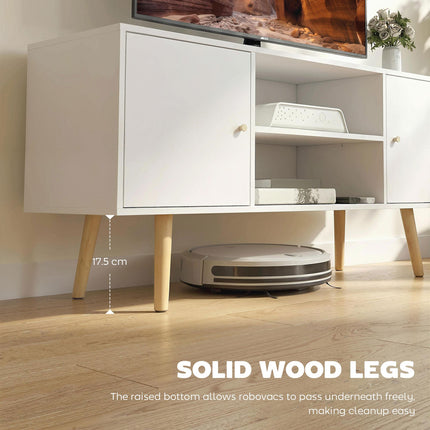 TV Unit Cabinet for TVs up to 55 Inches with Storage Shelves and Wood Legs - White