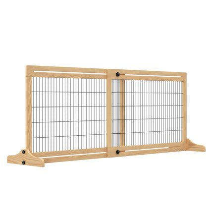 Adjustable Wooden Pet Gate 69H x 104-183 cm with 2 Panels for Doorway & Hallway - Natural