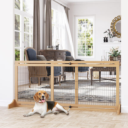 Adjustable Wooden Pet Gate 69H x 104-183 cm with 2 Panels for Doorway & Hallway - Natural