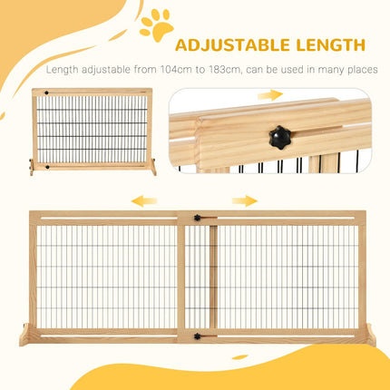 Adjustable Wooden Pet Gate 69H x 104-183 cm with 2 Panels for Doorway & Hallway - Natural