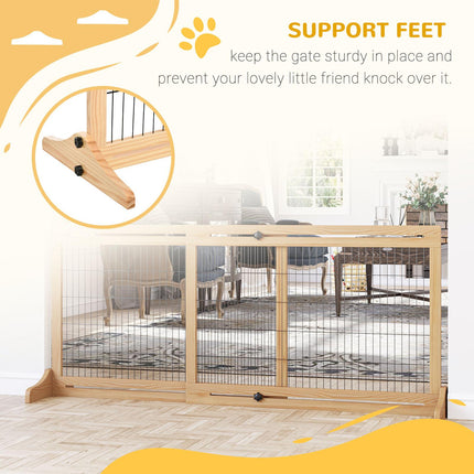 Adjustable Wooden Pet Gate 69H x 104-183 cm with 2 Panels for Doorway & Hallway - Natural