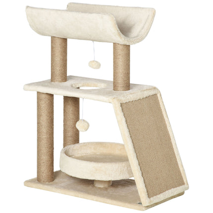 Indoor Cat Tree with Scratching Posts, Bed, Perch & Ball Toy 60x30x76 cm - Light Brown