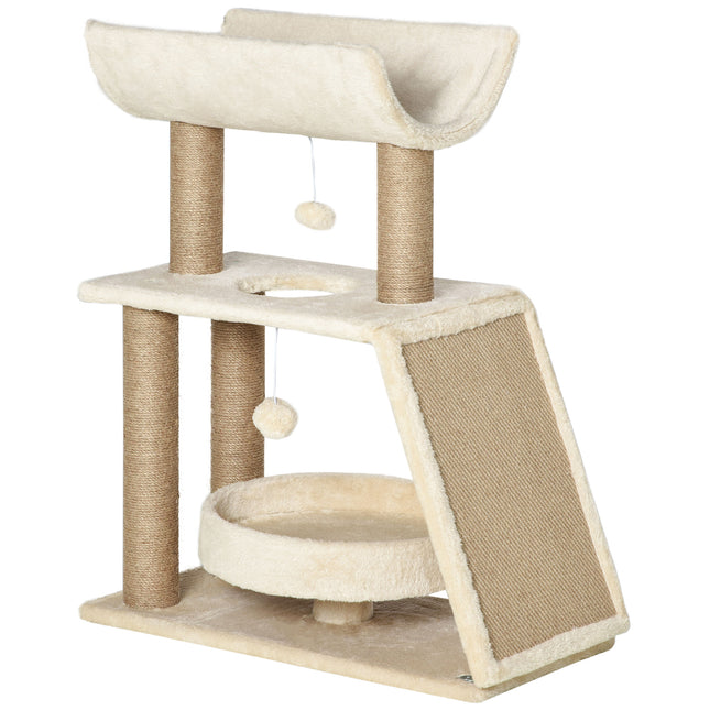 Indoor Cat Tree with Scratching Posts, Bed, Perch & Ball Toy 60x30x76 cm - Light Brown