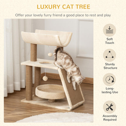 Indoor Cat Tree with Scratching Posts, Bed, Perch & Ball Toy 60x30x76 cm - Light Brown