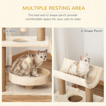 Indoor Cat Tree with Scratching Posts, Bed, Perch & Ball Toy 60x30x76 cm - Light Brown