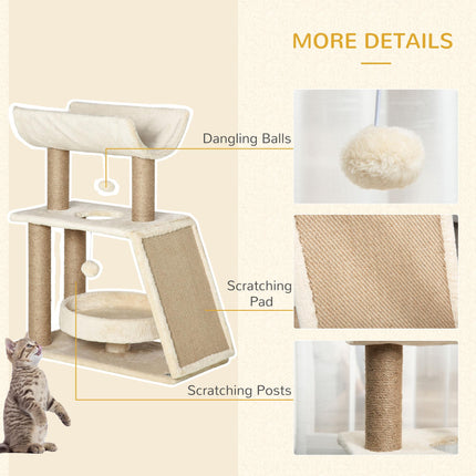 Indoor Cat Tree with Scratching Posts, Bed, Perch & Ball Toy 60x30x76 cm - Light Brown