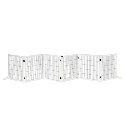 Wooden Freestanding Foldable Pet Gate with 6 Panels for Small & Medium Dogs - White