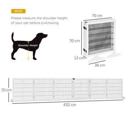 Wooden Freestanding Foldable Pet Gate with 6 Panels for Small & Medium Dogs - White