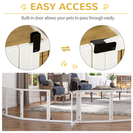 Wooden Freestanding Foldable Pet Gate with 6 Panels for Small & Medium Dogs - White