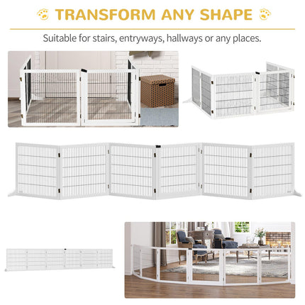 Wooden Freestanding Foldable Pet Gate with 6 Panels for Small & Medium Dogs - White