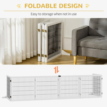 Wooden Freestanding Foldable Pet Gate with 6 Panels for Small & Medium Dogs - White
