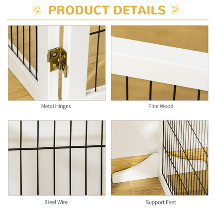 Wooden Freestanding Foldable Pet Gate with 6 Panels for Small & Medium Dogs - White