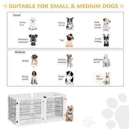 Wooden Freestanding Foldable Pet Gate with 6 Panels for Small & Medium Dogs - White