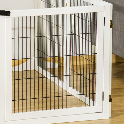 Wooden Freestanding Foldable Pet Gate with 6 Panels for Small & Medium Dogs - White